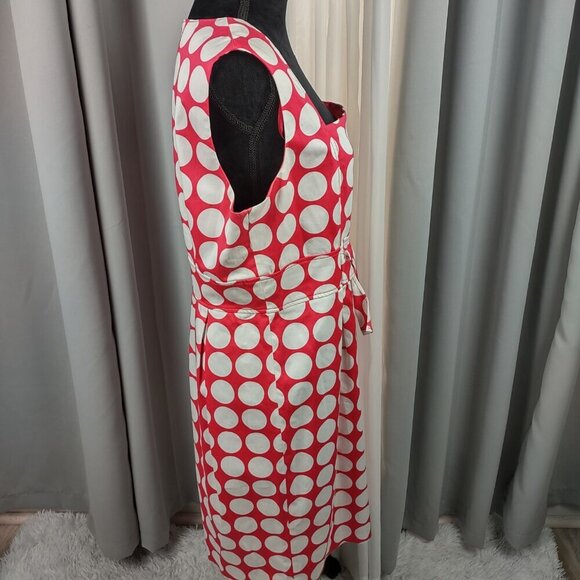Kim Rogers Pink White Polka Dot Cotton Fit & Flare Sleeveless Belted Dress 16 - Picture 7 of 16